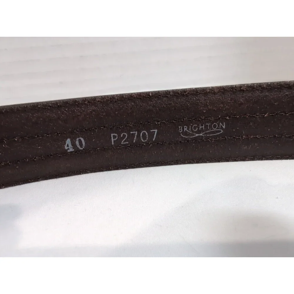 BRIGHTON BROWN LEATHER BELT MEN'S SIZE 40 BRASS BUCKLE BRAIDED WOVEN EUC